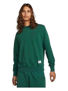 Nike Mens Green French Terry Embroidered Logo Crewneck Sweatshirt Large